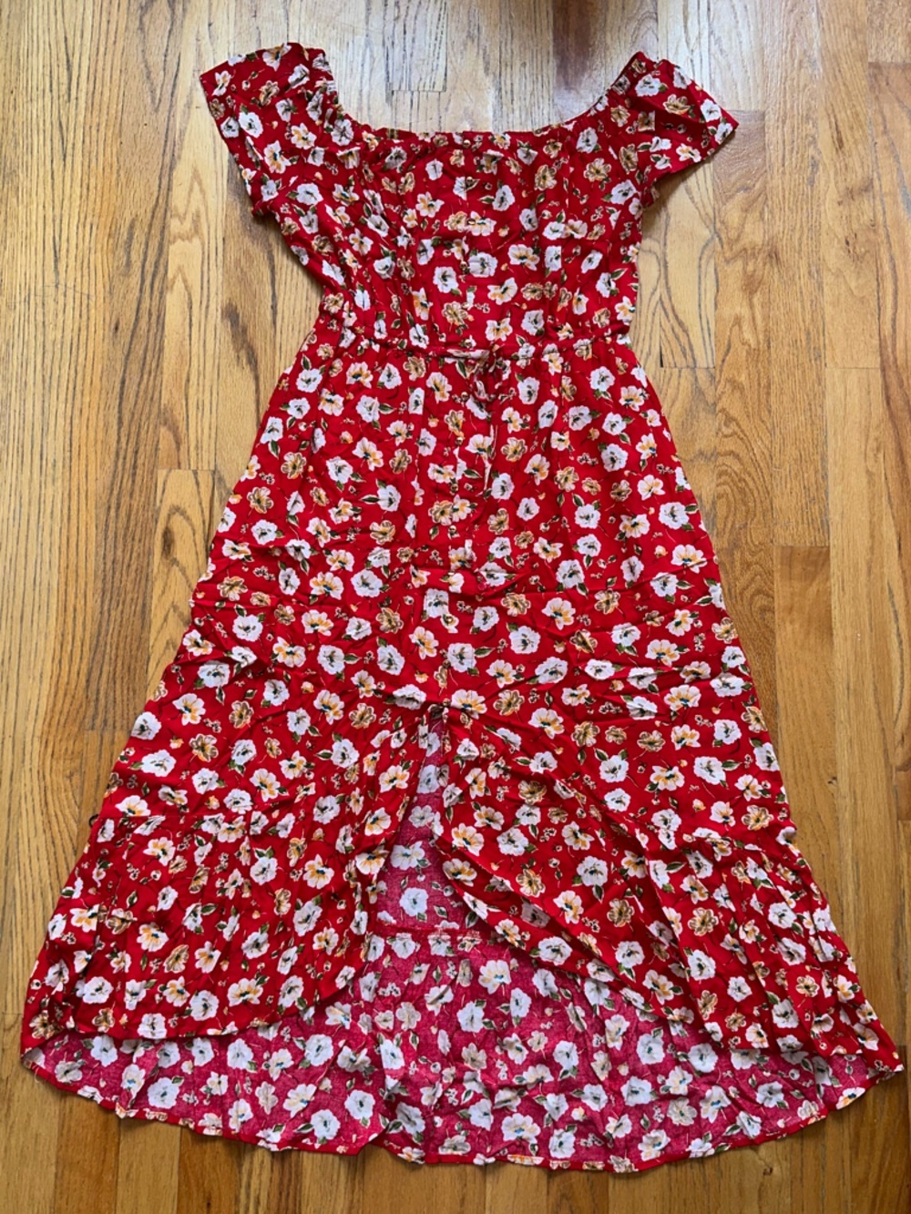 Indigo Rose Chic Red Floral Off-Shoulder Dress